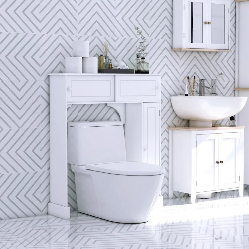 Freestanding Over Toilet Bathroom Storage Cabinet - White - 35x9x41