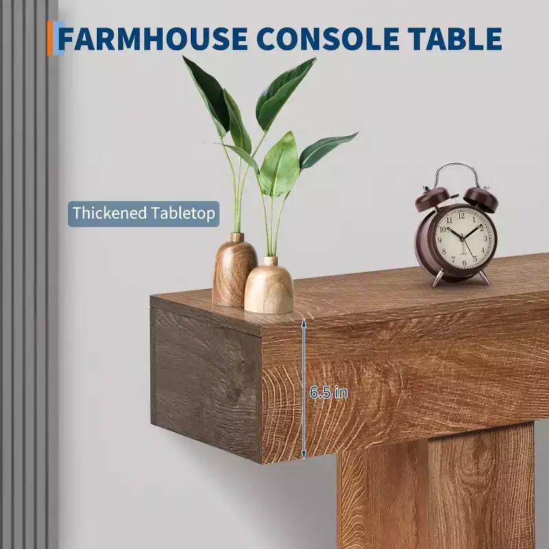 Solid Wood Console Table, 63 Long Farmhouse Entryway Table, Rectangular Sofa Tables Behind Couch, 2-Tier Accent Tables with U-Shaped Base