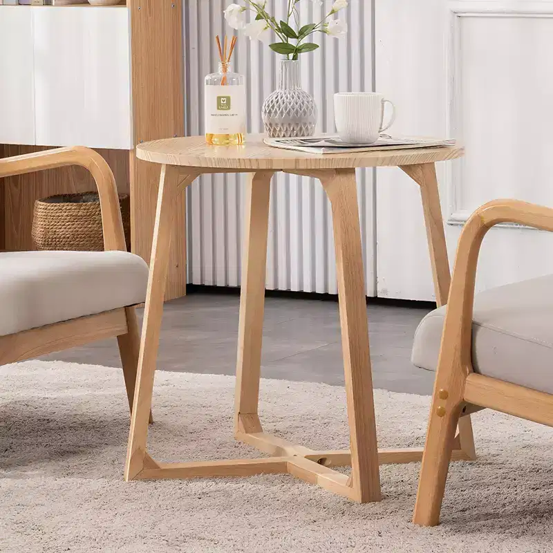 GDFStudio Halston Mid Century Modern 24 Inch Round Wood End Table with V-Shaped Legs