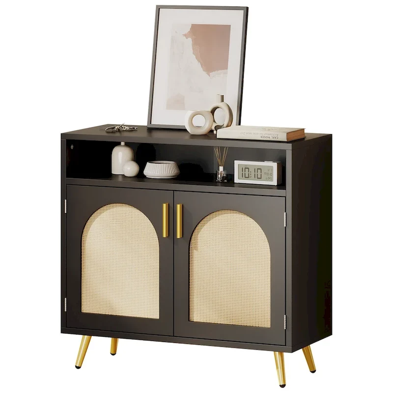 Moasis Rattan 2-Door Buffet Sideboard Cabinet with Adjustable Shelves