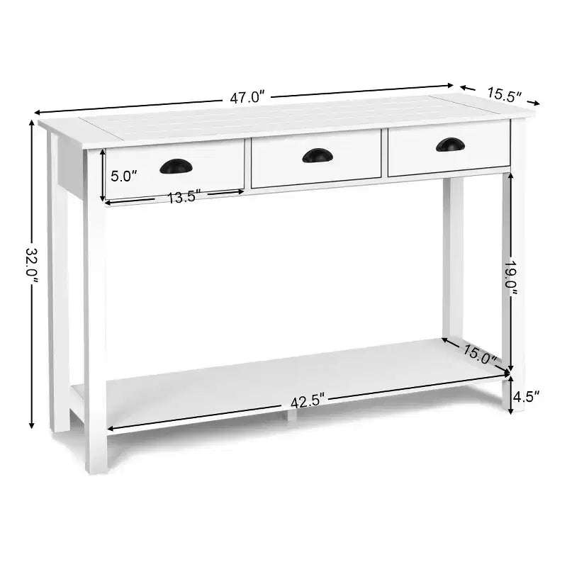 Costway 47'' Console Table Hall Table Side Desk Accent Table Drawers Shelf Entryway White