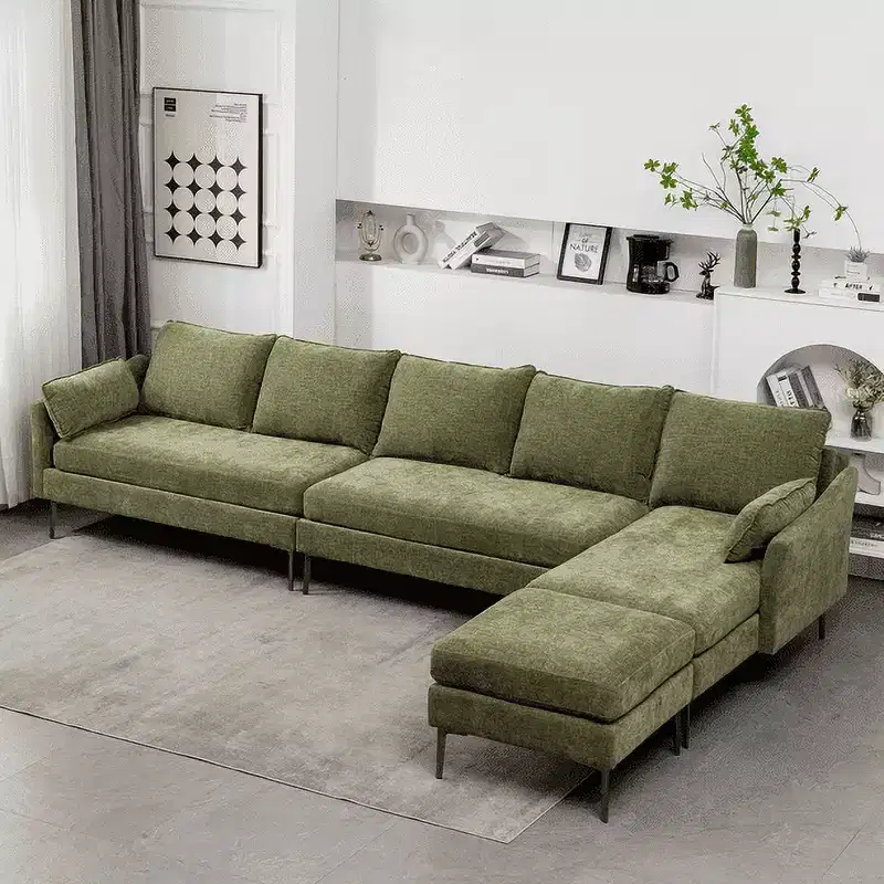 EROMMY U Shaped Sectional Sofa,Chenille Convertible Sectional Couch Ottman for Living Room,Green