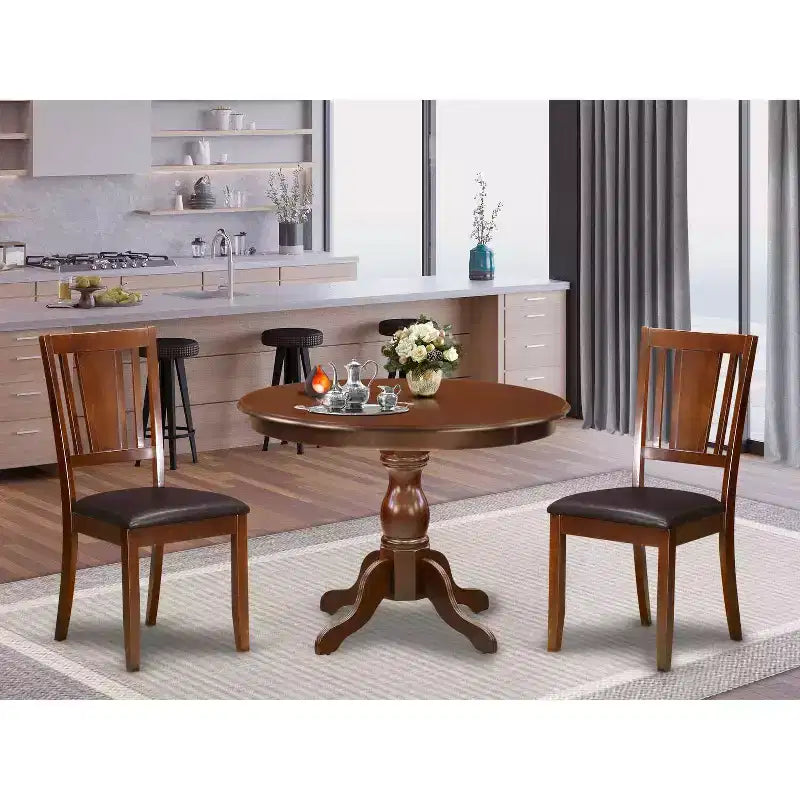 3-Piece Mahogany Finish Solid Wood Top - Dining Room Set - Seats 4
