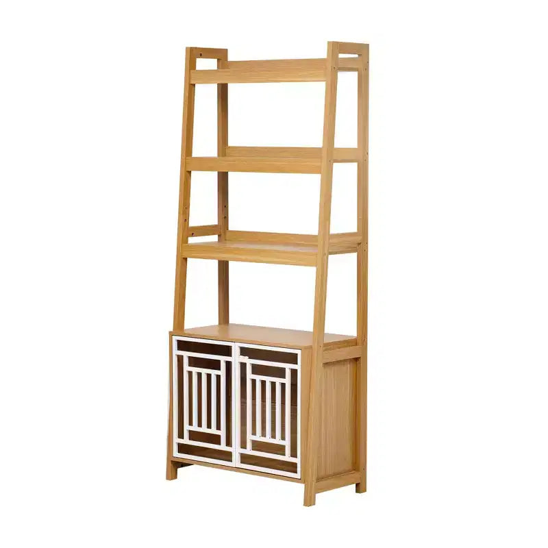 76 Ladder Shelf with Storage Cabinet & Open Display, 3-Tier Bookshelf for Living Room or Office, Natural