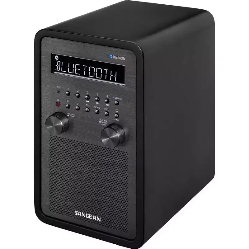 SANGEAN WR-50 AM/FM-RBDS/Bluetooth Wood Cabinet Table Top Radio with DSP Tuner High-Contrast LCD Adjustable Black