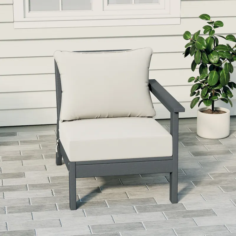 Polytrends Birchwood All Weather HDPE Outdoor Patio Deep Seating Gray Right Arm Facing Chair With Cushions (1-Piece)