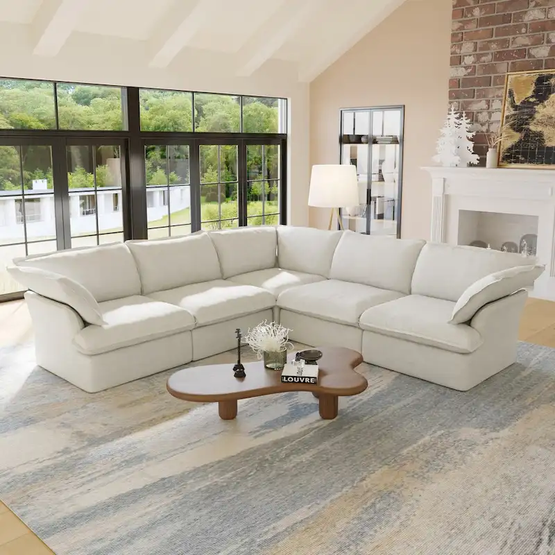 5-Seat Modern V Shape Sectional Couch for Living Room