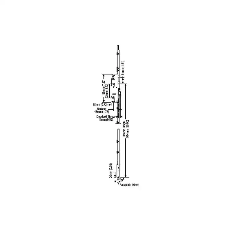 Brixwell Manual Shootbolt Lock Extension, Metal Construction, 36 Handle Height, 1-3/4 Backset, 1/2 Deadbolt Throw, Gray Finish