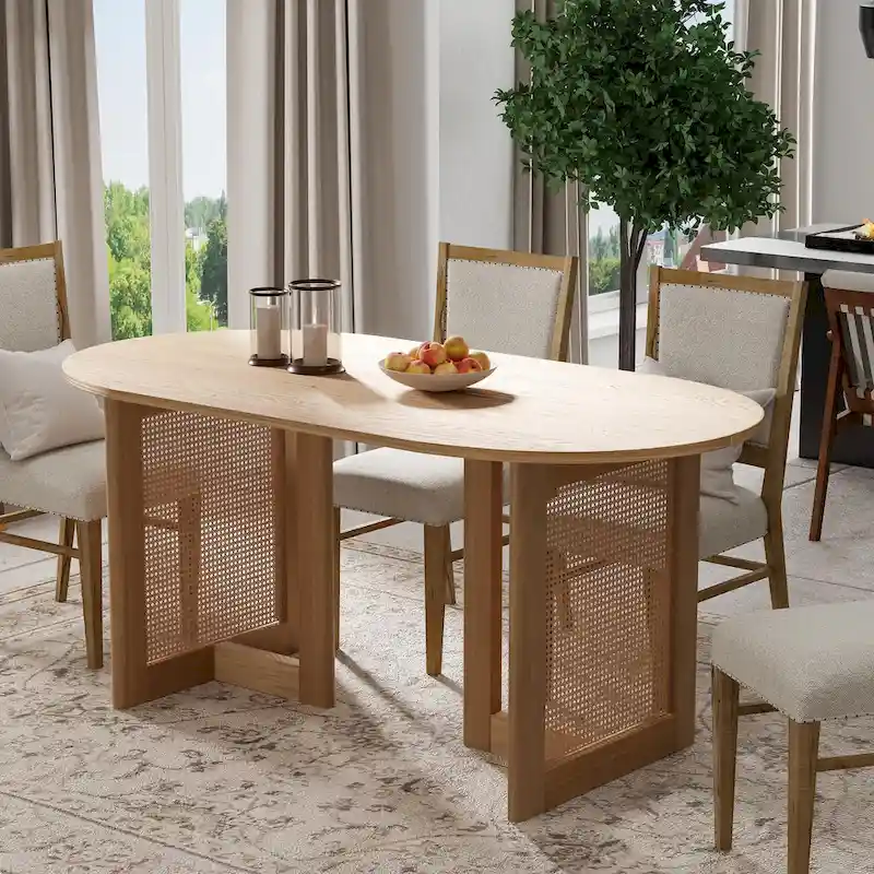 Cinna Oak Wood Double Pedestal Dining Table