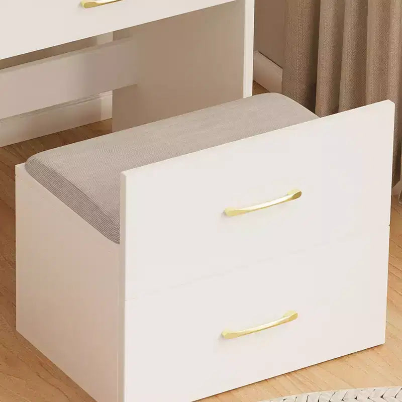 Okak 3-IN-1 Makeup Vanity with Flip-Top Mirror, Compact Vanity with 3 Drawers and Padding Stool, Vanity Table for Bedroom, Living Room, White