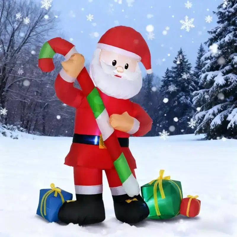 NAYSAYE 6FT Christmas Inflatable Santa Claus with Candy Cane and Gift Boxes Holiday Decoration for Yard Outdoor Display, White, 59*29.5*72