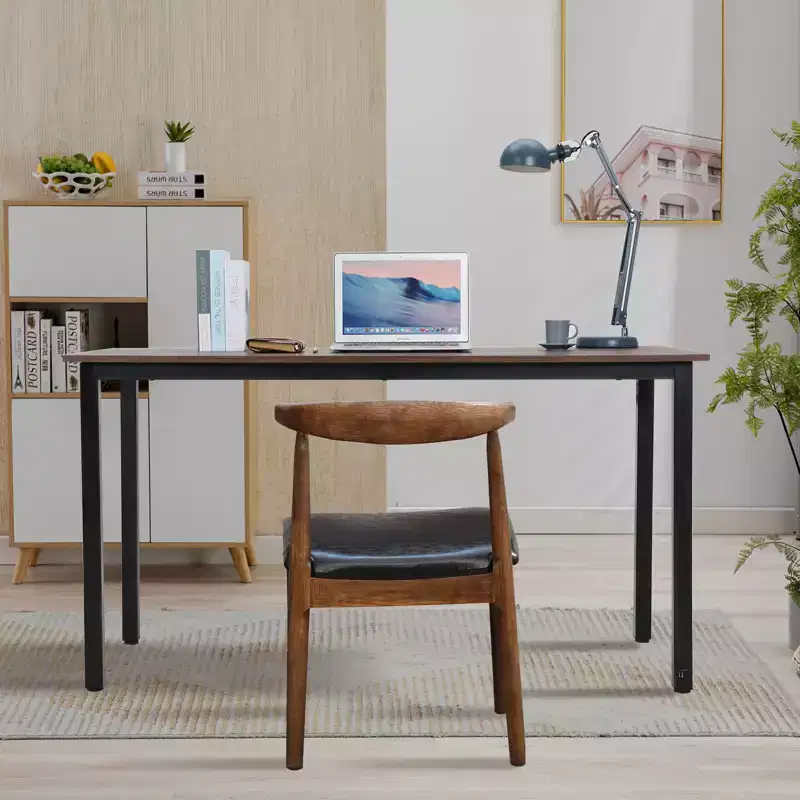 Bestier 55 Inch Simple Wood Writing Desk with Metal Frame, Home Office Study Desk for Work & Study