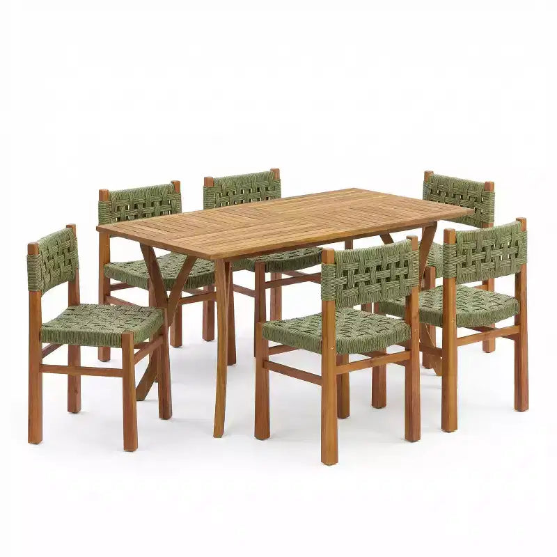 Christopher Knight Home Coralie 7 Piece Outdoor Rustic Woven Wicker Acacia Wood Dining Set