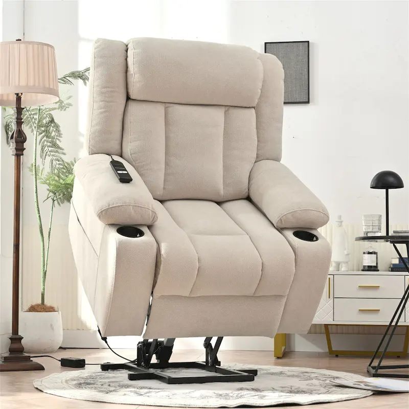 White/Grey Snowflake Velvet Power Lift Recliner with Extended Footrest – Single