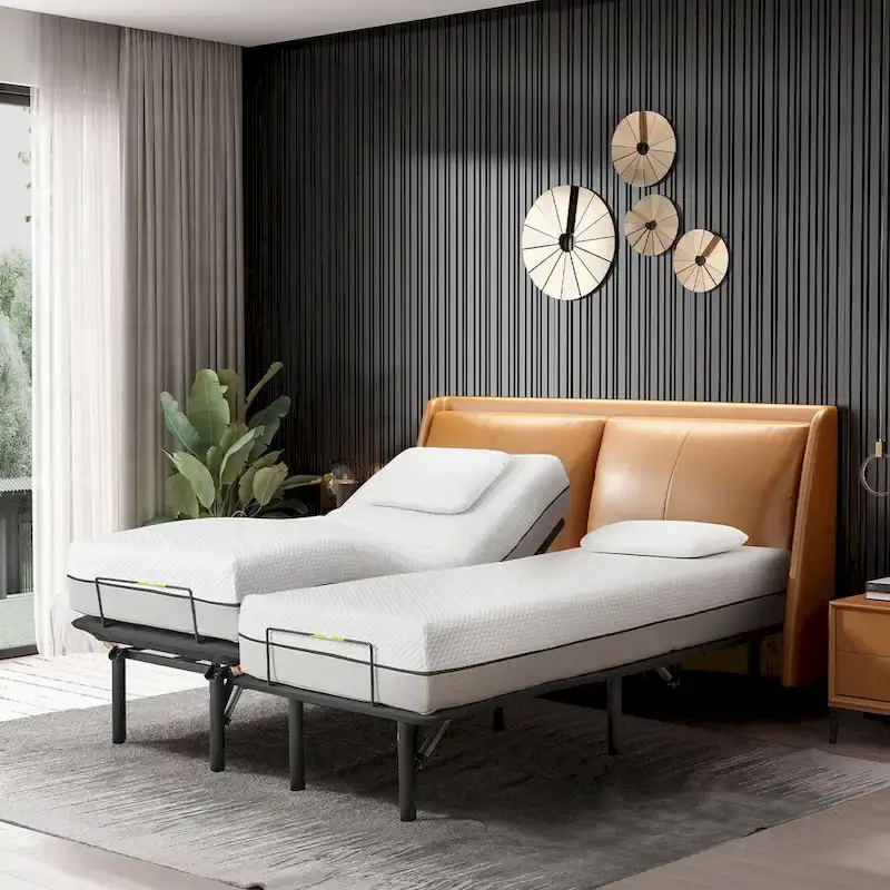Motorized Adjustable Bed Base with Remote Control Steel Frame Caramel Brown