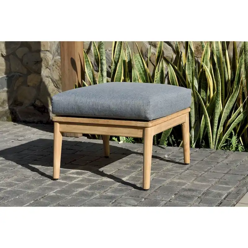 Nordic Patio Teak Wood Ottoman. 100% Teak Wood and Olefin Cushions