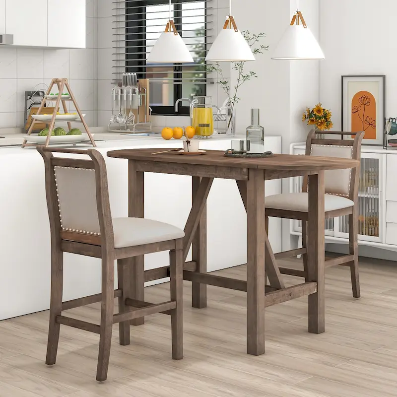 3-Piece Rustic Dining Set with Drop Leaf & 2 Chairs