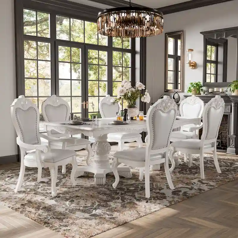 Furniture of America Eugene Traditional Solid Wood 7-Piece Expandable Dining Table Set