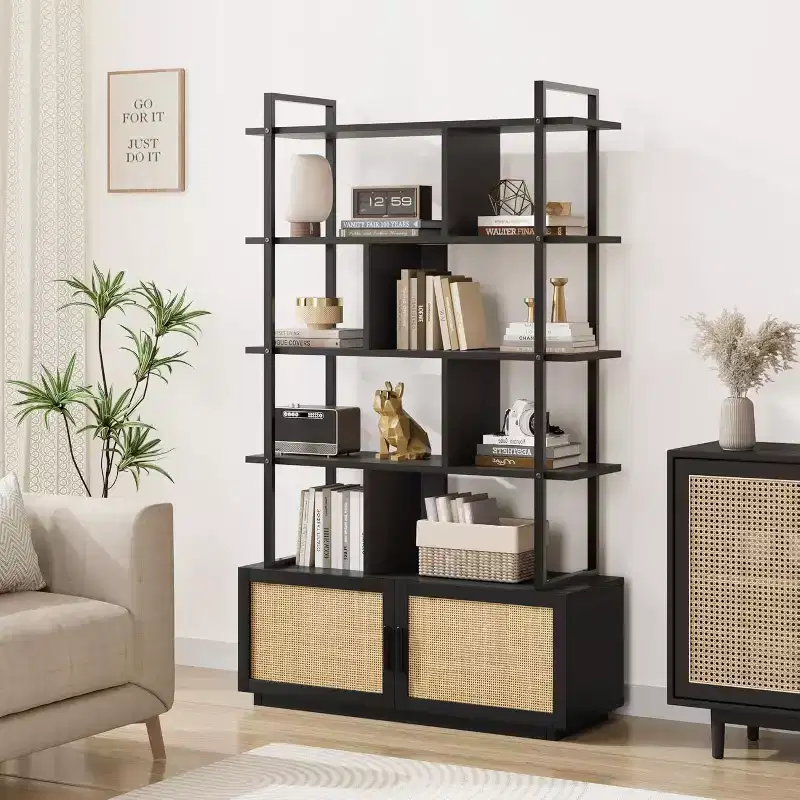 70.87" Industrial Bookcase with Storage Cabinet �C 4-Tier, Brown