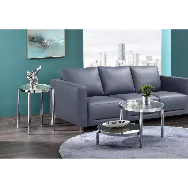 Round Glass Coffee Table �C Chrome Finish, 3-Leg Base, 94 cm Long