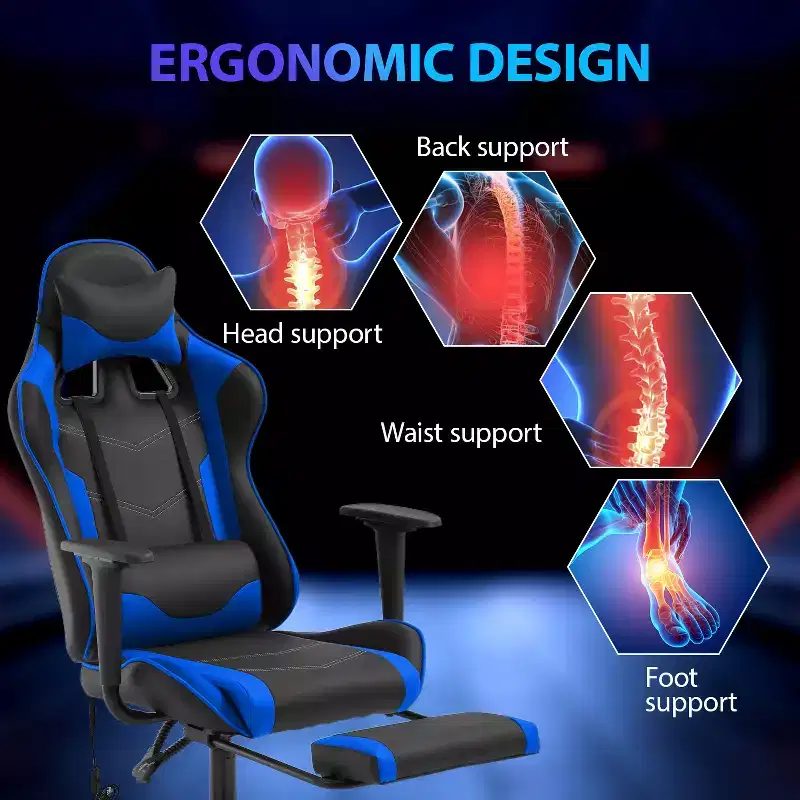 Racing Gaming Chair | PU Leather | Headrest & Lumbar Support | 360° Swivel | Massage Function