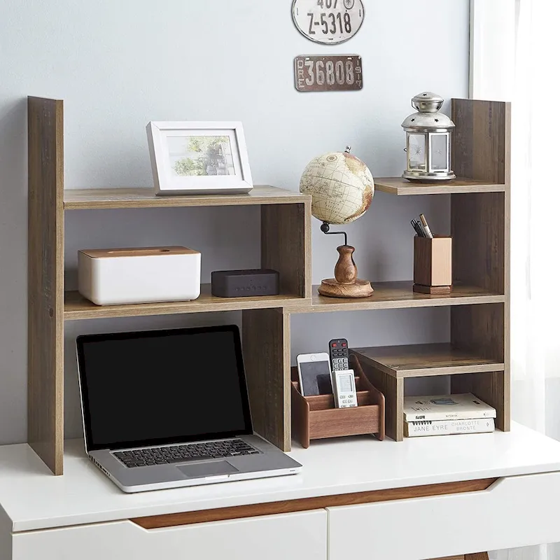 Compact Adjustable Dorm Desk Bookshelf, Rustic