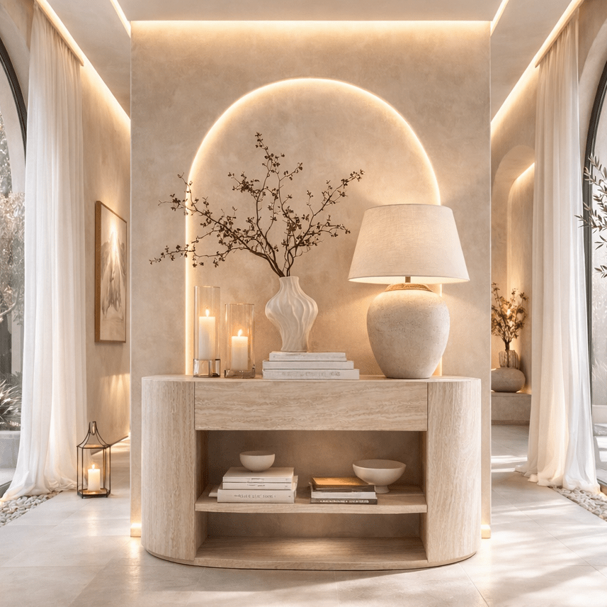 Travertine Effect 1 Drawer Console Table