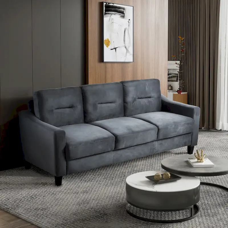 Charcoal Gray Chenille Upholstered 3-Seat Sofa with Hardwood Frame High-Density Foam Removable Cushions
