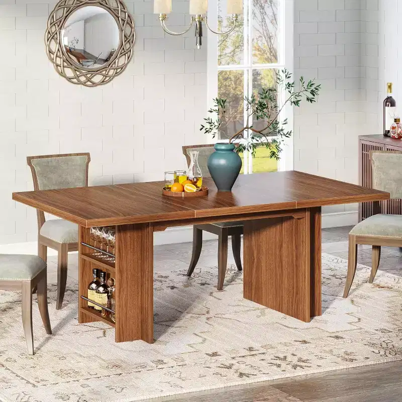Lantine Farmhouse Dining Table for 4, 62.99-Inch Rectangular Dining Table with Storage for Kitchen, Living Room (Brown)