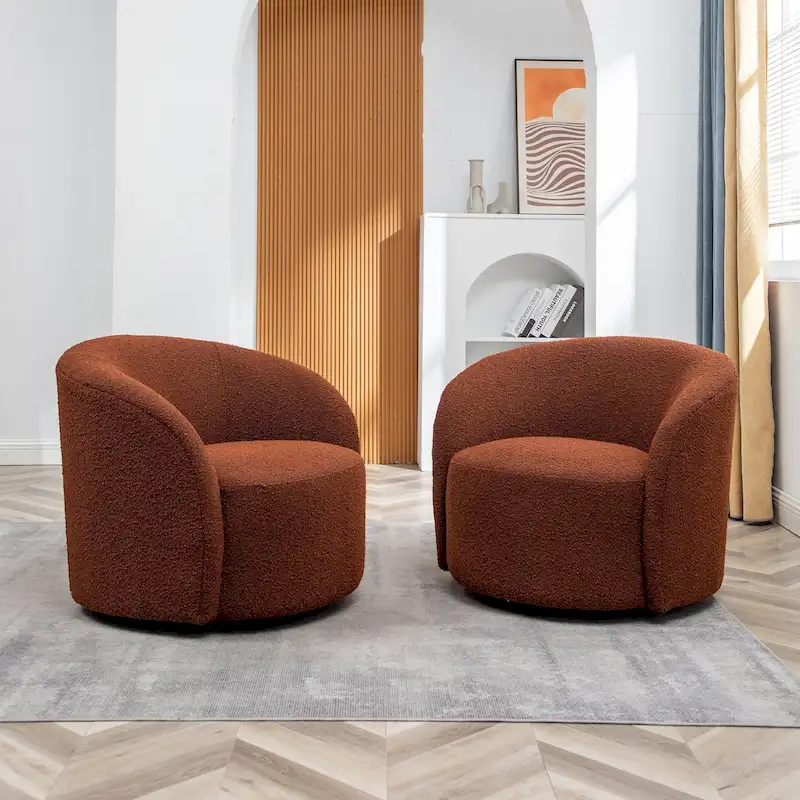 KINWELL 34 Wide Upholstered Swivel Accent Barrel Chair (Set of 2)