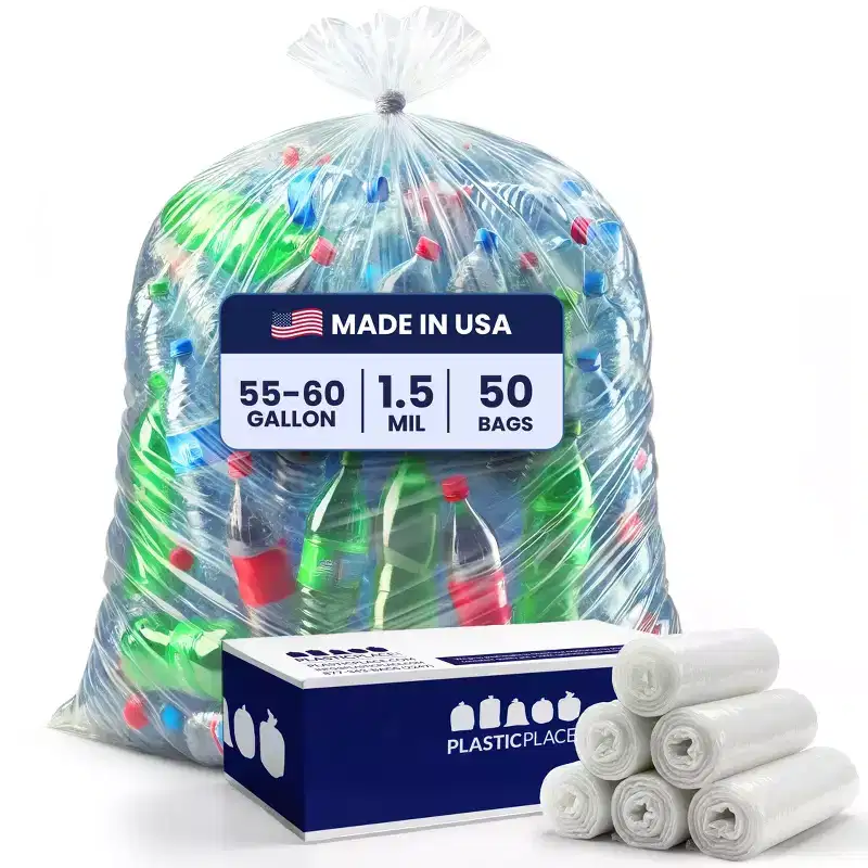 Plasticplace 55-60 Gallon Trash Bags, 1.5 Mil, Clear, 38 x 58 (50 Count)