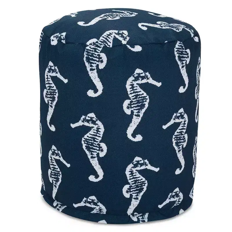 Round Ottoman Pouf 鈥?Sea Horse Pattern, 16x16x17, Removable Washable Cover