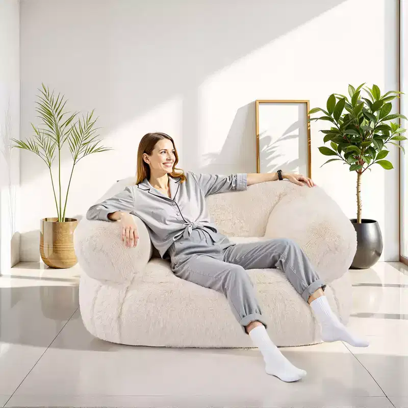 VEVOR Bean Bag Chair, BeanBag Sofa Chair with Armrests for Adults, Fluffy Plush & High-Density Foam Filling Adult Bean Bag with Zapper, Beige