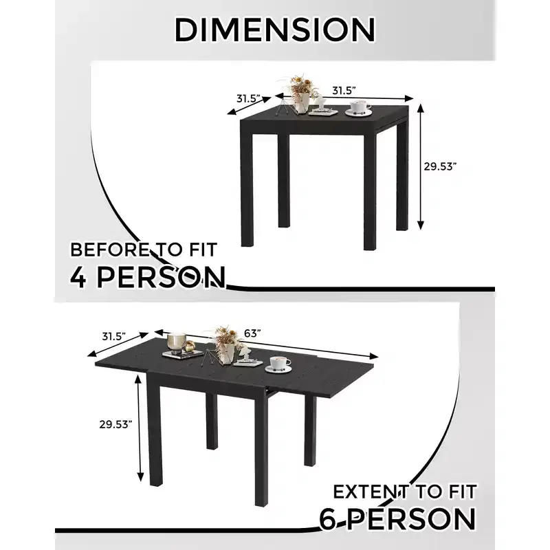 Expandable Patio Table Set for 4-6 People,31-63 Extentable Outdoor Dining Table , Aluminum Frame with Wood Pattern for Backyard, Deck-No Chair
