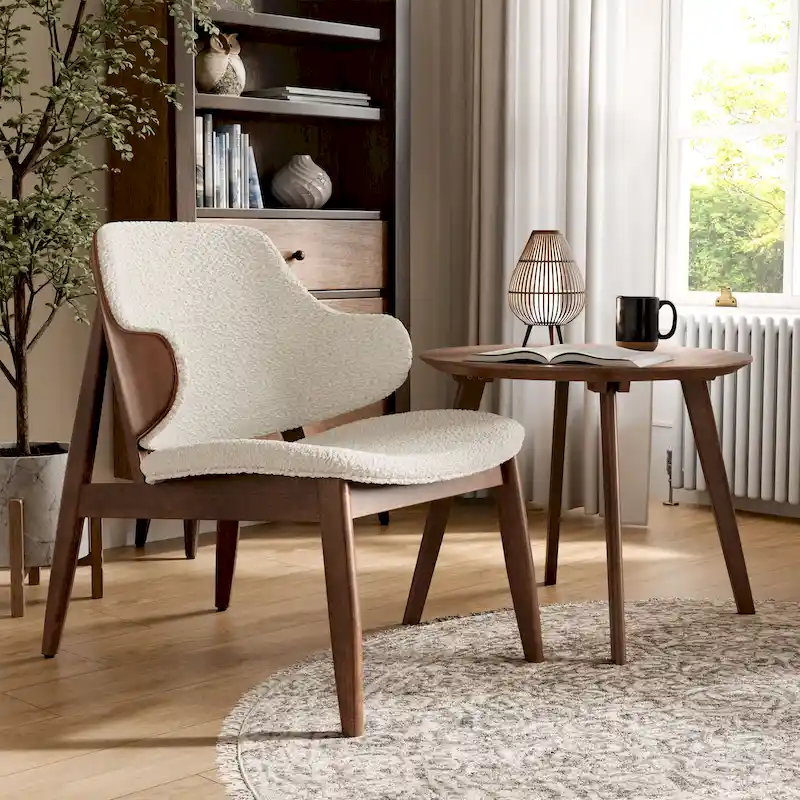 Furniture of America Beck Mid-century 2-Piece Walnut Boucle Wingback Accent Chair and Table Set