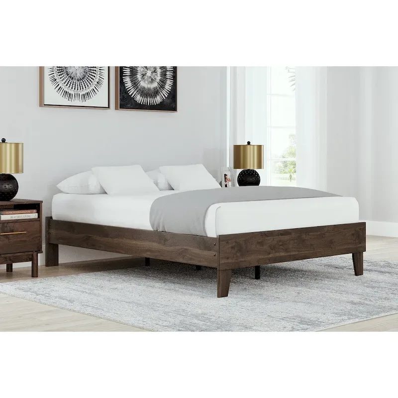 Calverson Mocha Platform Bed with 2 Nightstands