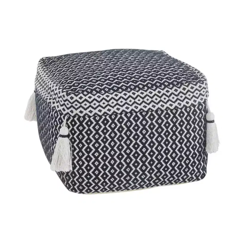 45,7 cm Blue Cotton Geometric Pouf Ottoman �C Versatile Footrest & Extra Seat