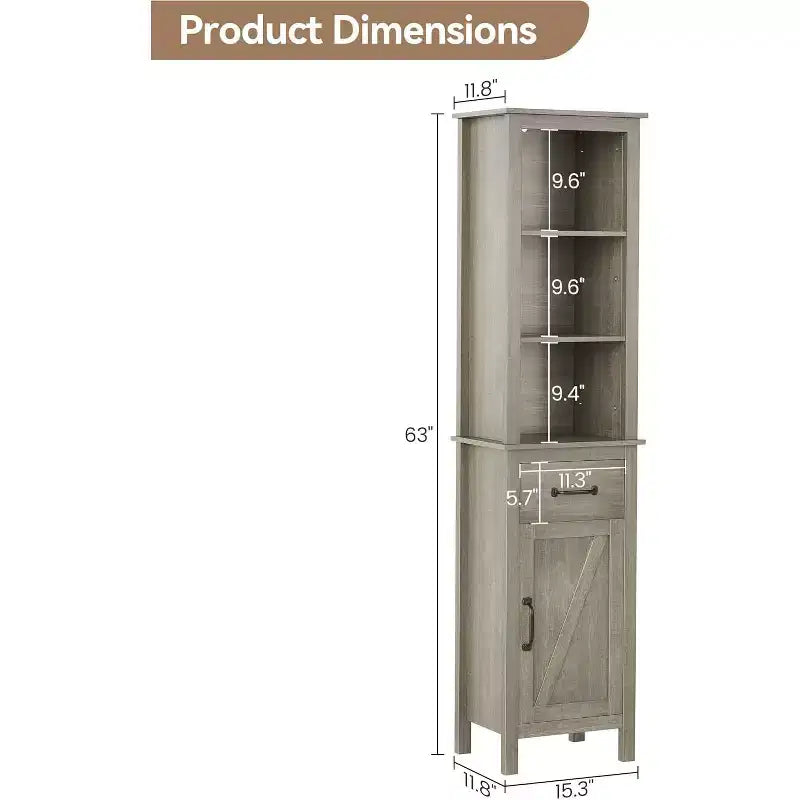 Tall Narrow Storage Cabinet with Door and Drawer �C Grey