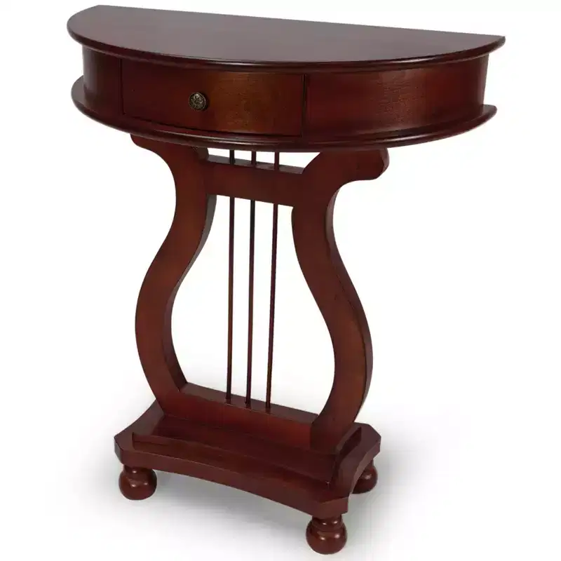 All Things Cedar Wooden Half Moon Harp Console Table with Storage Drawer for Living Room and Entryway Accent Furniture, Classic Accents, Cherry