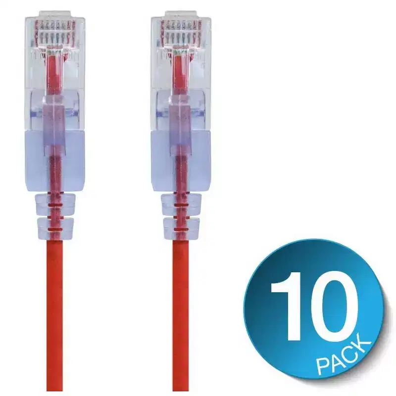 Monoprice Cat6A Ethernet Patch Cable - 7 Feet - Red (10 Pack) Snagless RJ45 550Mhz UTP Pure Bare Copper Wire 10G 30AWG - SlimRun Series