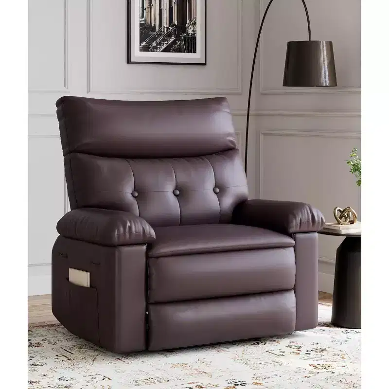 Acekool Oversized Manual Recliner Chair, Faux Leather Armchair with Thick Cushion for Living Room & Bedroom, Spacious Lazy Comfort