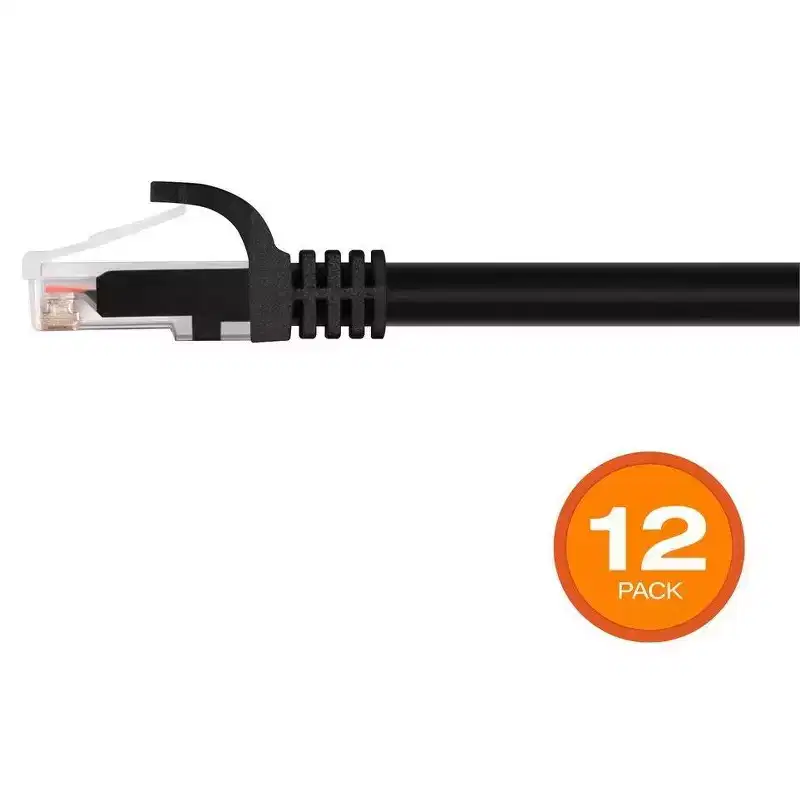 Monoprice Cat6 Ethernet Patch Cable - 0.5 Feet - Black (12 Pack) Snagless RJ45, 550MHz, UTP, Pure Bare Copper Wire, 24AWG - FLEXboot Series