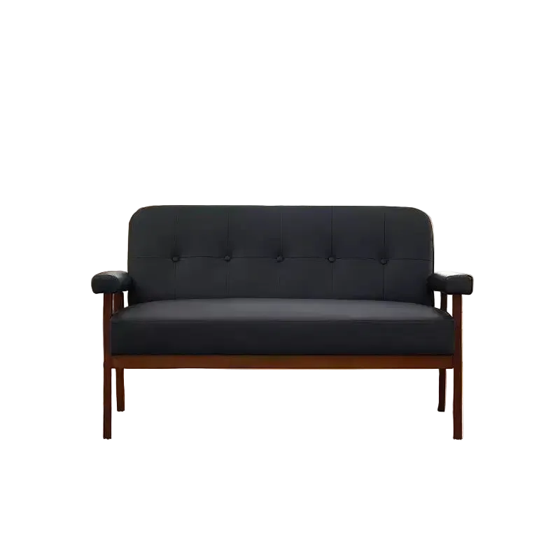 50 Faux Leather Loveseat Sofa with Wood Arms, Mid-Century Modern Style