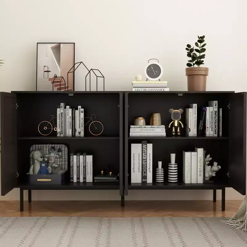 Modern Black Sideboard Buffet Cabinet with StorageCoffee Bar Console for Kitchen and Dining Room Organization