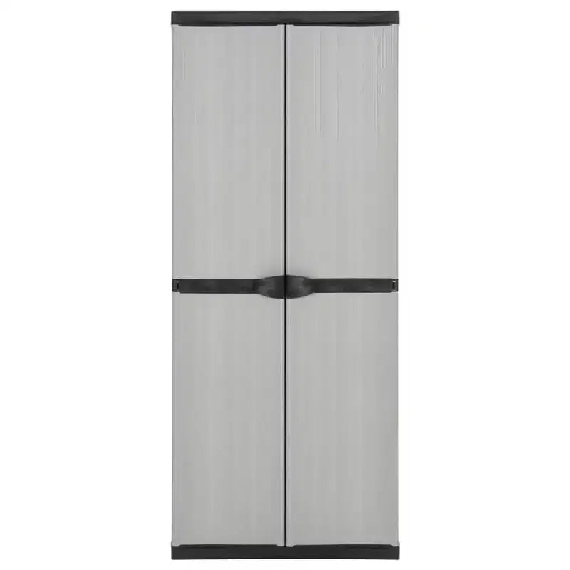 Outdoor Garden Storage Cabinet - Compact Gray & Black PVC Design with 3 Shelves and Lockable Doors - 26.8x15.7x66.1