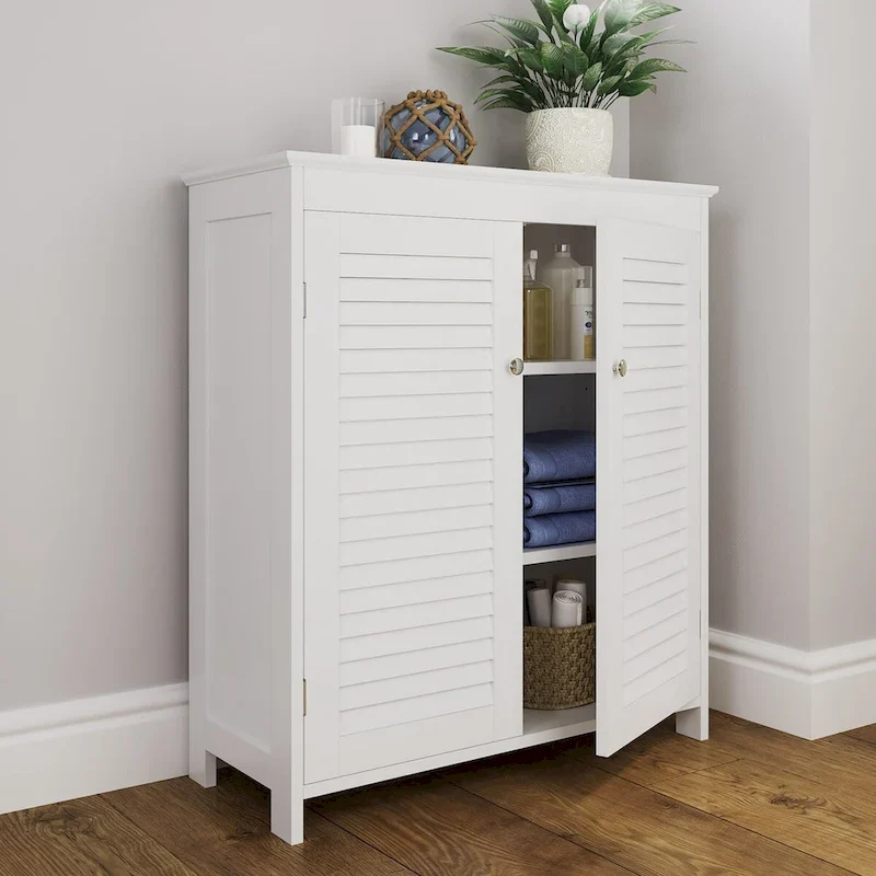 RiverRidge Ellsworth Bathroom and Laundry Storage Floor Cabinet with Doors and Adjustable Shelves - White