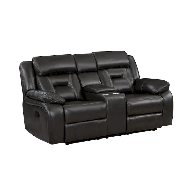 Millie 76 Inch Manual Dual Recliner Loveseat, Cupholders, Gray Faux Leather