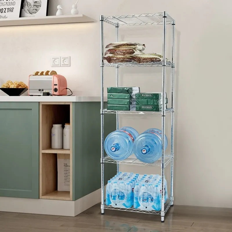 5-Tier Adjustable Chrome Steel Wire Storage Shelving Unit Silver