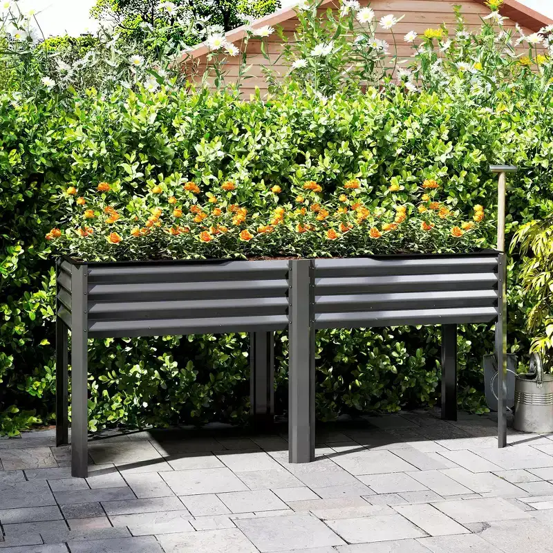 Outsunny Galvanized Raised Garden Bed with Legs, Extra Large Metal Raised Planter Box with Reinforced Bars and Non-Woven Fabric for Vegetable Flower