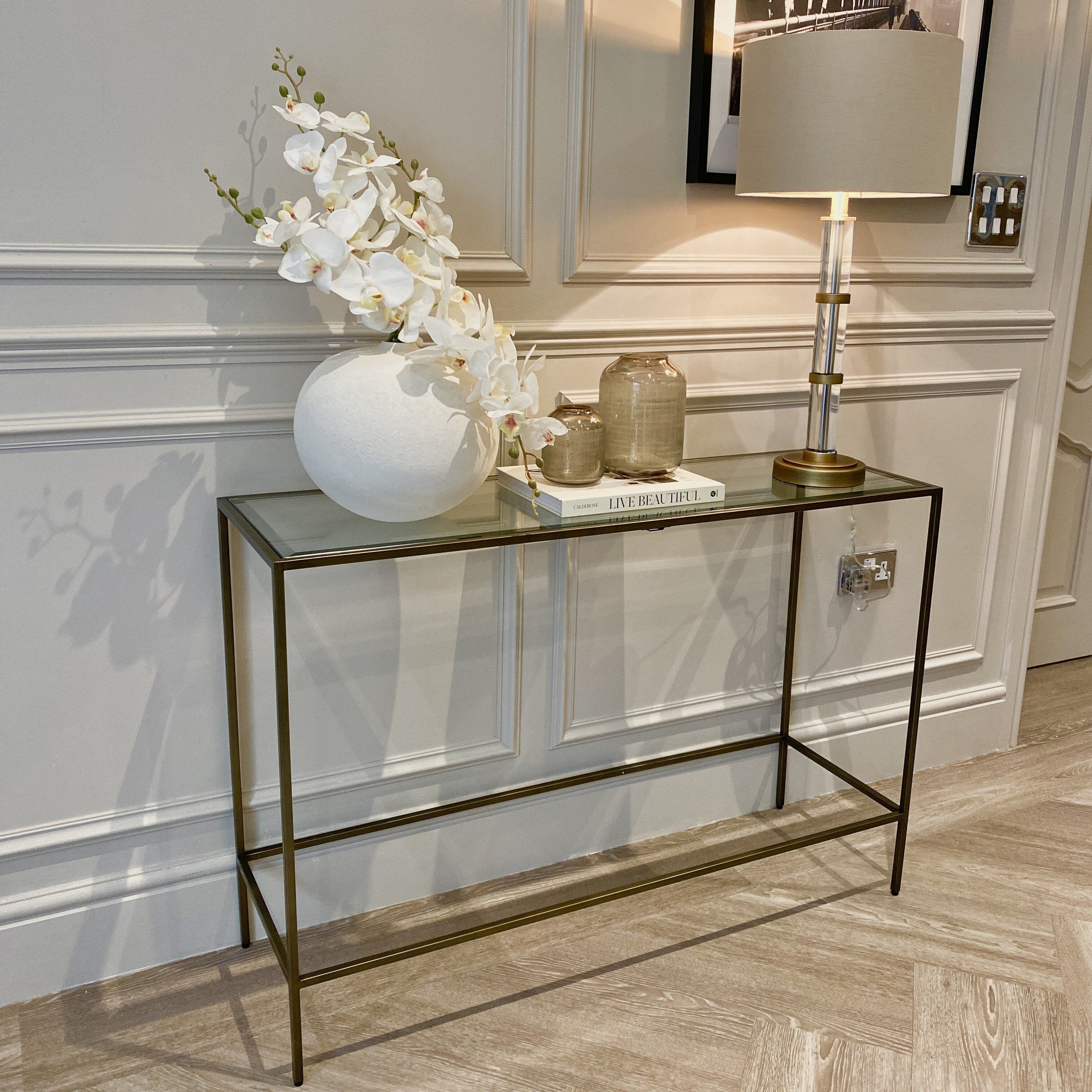Bronze Console Table with Glass Top